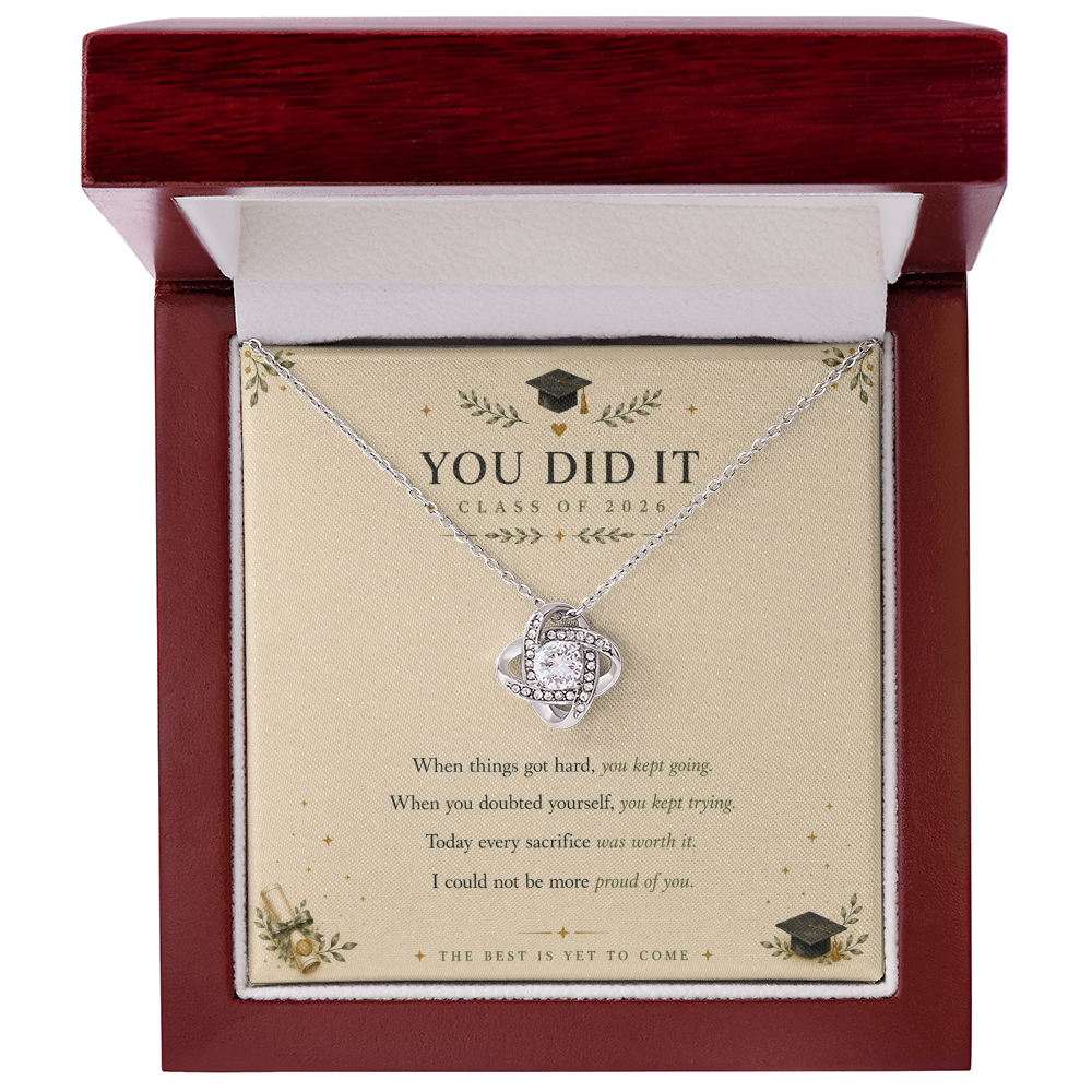 Class of 2026 Love Knot Necklace — Graduation Gift for Her | The Best is Yet to Come | Gift Box Included