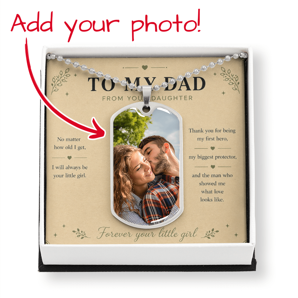 To My Dad From Your Daughter Dog Tag Necklace | Forever Your Little Girl | Gift Box Included