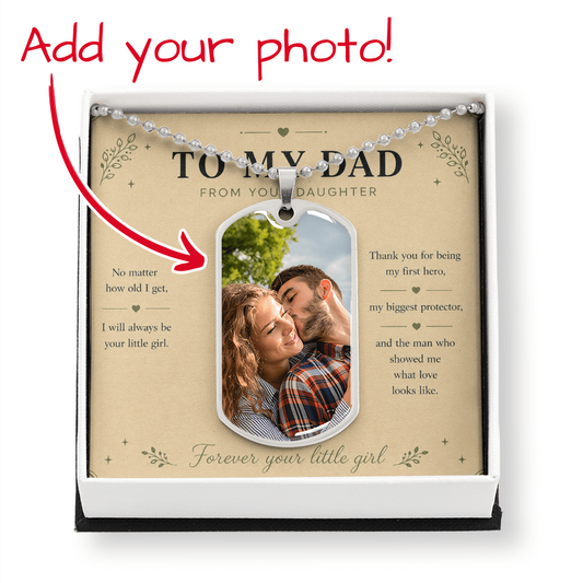To My Dad From Your Daughter Dog Tag Necklace | Forever Your Little Girl | Gift Box Included