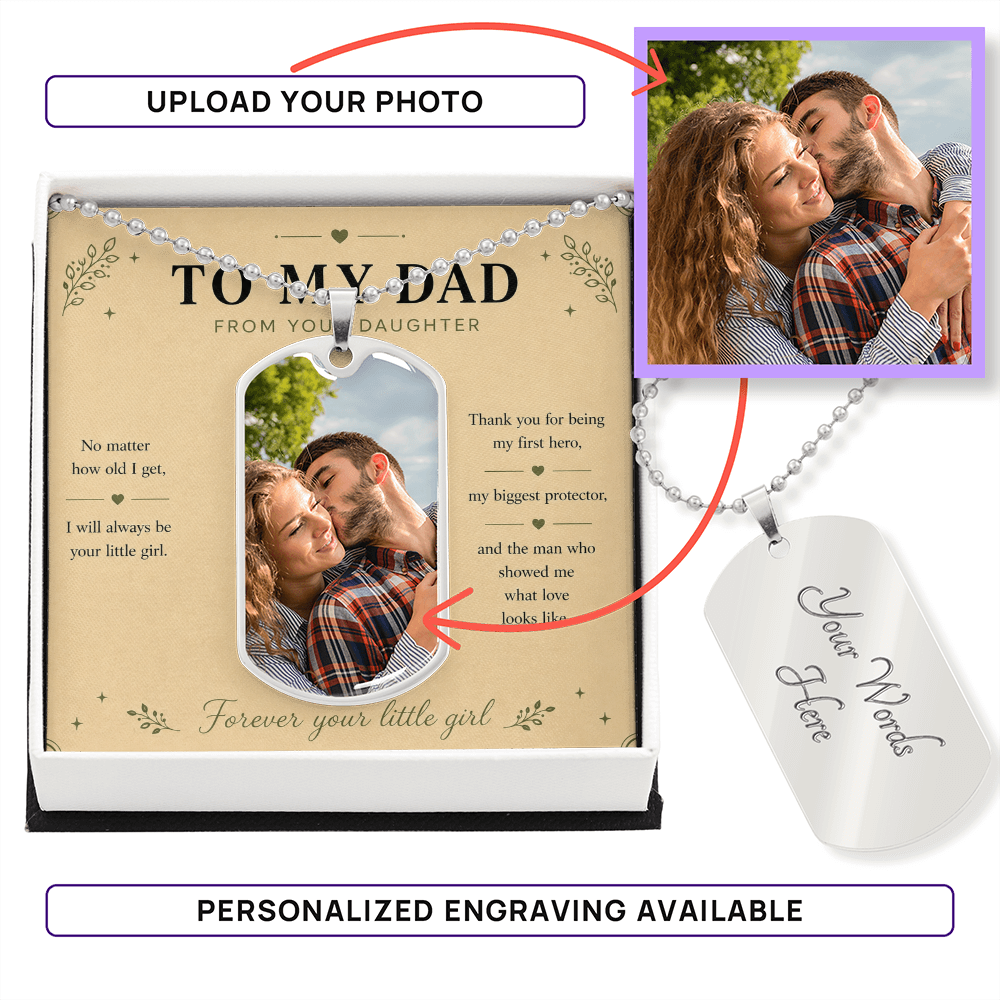 To My Dad From Your Daughter Dog Tag Necklace | Forever Your Little Girl | Gift Box Included