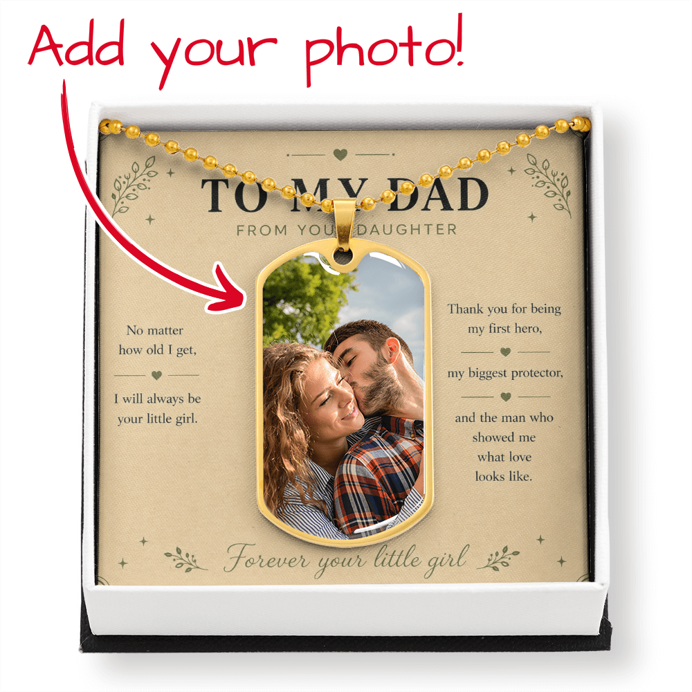 To My Dad From Your Daughter Dog Tag Necklace | Forever Your Little Girl | Gift Box Included
