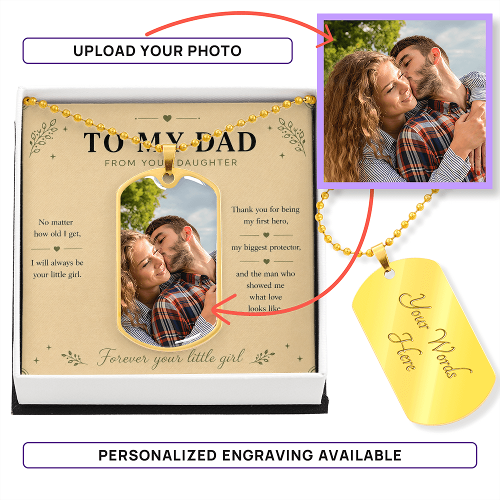 To My Dad From Your Daughter Dog Tag Necklace | Forever Your Little Girl | Gift Box Included